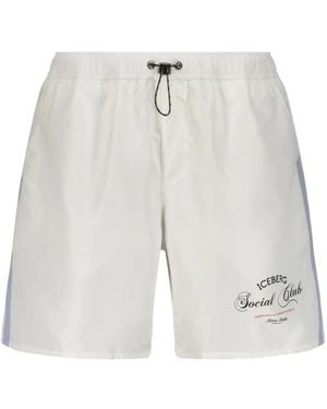 Iceberg Bermudas De Playa Con Estampado Gráfico Y Logo - Blanco