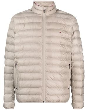 Tommy Hilfiger Logo-Patch Zipped Puffer Jacket - Natural