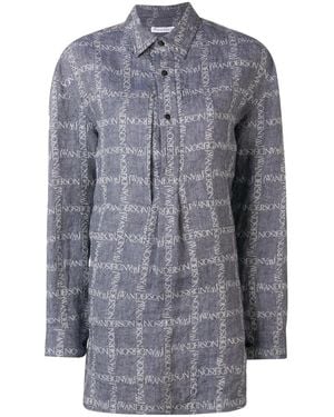 JW Anderson Logo Grid Tunic Linen Shirt - Blue