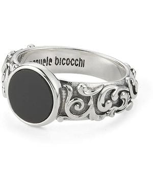 Emanuele Bicocchi Arabesque Engraved Chevalier Ring - Grey
