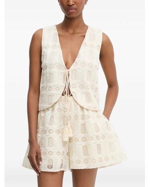 Haveone Embroidered Tie-Fastening Top - Natural