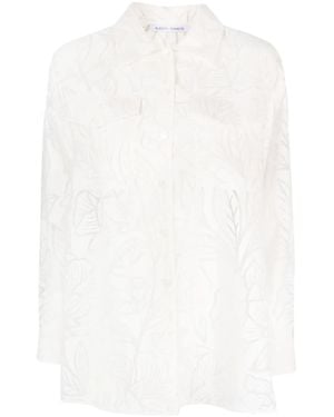 Alberta Ferretti Floral-Motif Sheer Shirt - White