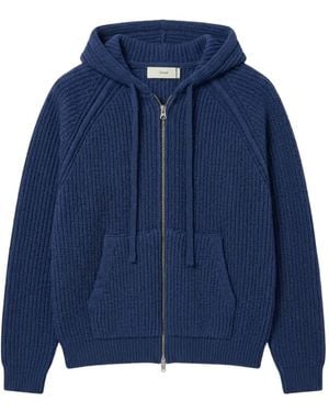DUNST Ribbed-Knit Zip-Up Hoodie - Blue