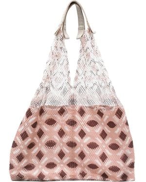 Epice Mesh-Panel Geometric-Pattern Shoulder Bag - Pink