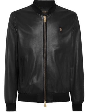 Billionaire Leather Bomber Jacket - Black