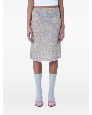 Prada Floral-Pattern Midi Skirt - Grey