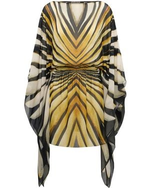 Roberto Cavalli Ray Of Print Chiffon Silk Dress - Metallic
