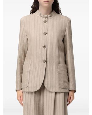 Emporio Armani Vertical-Stripe Single-Breasted Blazer - Natural