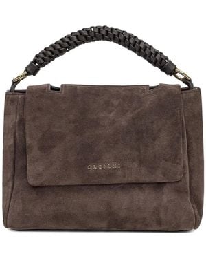 Orciani Small Sveva Peach Braided-Handle Suede Tote Bag - Brown
