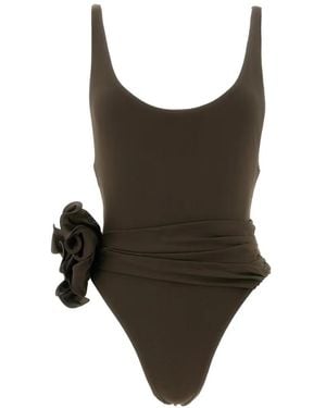 Magda Butrym Drapierter Badeanzug Mit Floraler Applikation - Braun