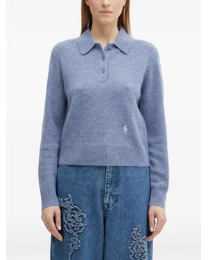 Sporty & Rich Buttoned Logo Polo Top - Blue