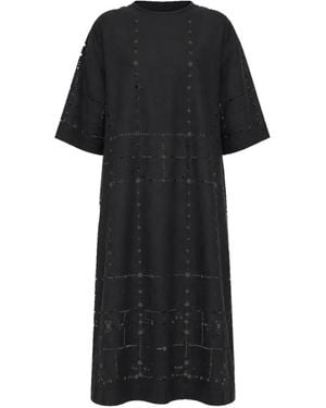 Antipast Robe Mi-Longue Évasée À Broderie Anglaise - Black