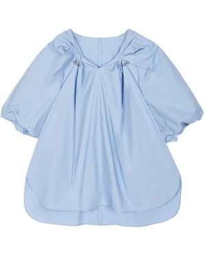 JNBY Metal-Pleated V-Neck Blouse - Blue
