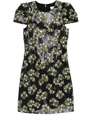 McQueen Vestido floral con manga farol - Negro
