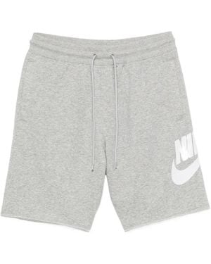 Nike Logo-Print Drawstring-Waist Track Shorts - Grey