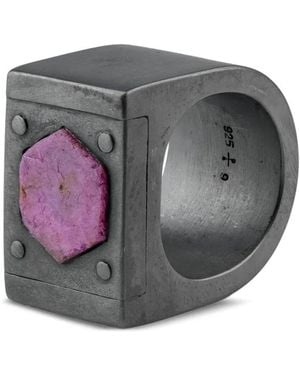 Parts Of 4 Boucle D'Oreille Plate En Argent Sterling Sertie De Rubis - Gris