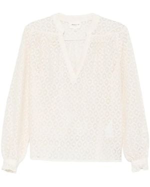 MAISON 123 Blouse Fleurie Daniela À Col V - White
