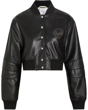 AN-Y1 Queen Crystal-Embellished Leather Bomber Jacket - Black