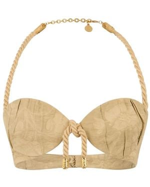 Roberto Cavalli Rope-Detail Floral-Jacquard Top - Natural