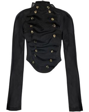A.W.A.K.E. MODE Bib-Front Structured Blouse - Black