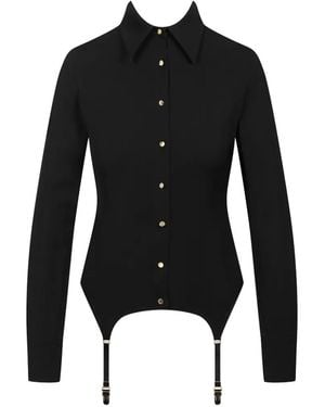 Maison Close Lace Back Suspender Shirt - Black