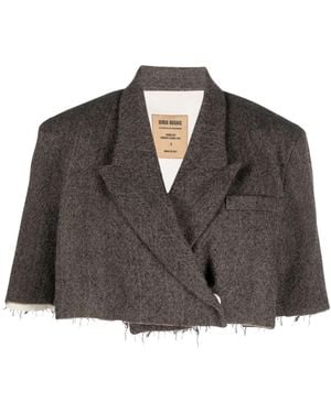 Uma Wang Herringbone-Pattern Wool Cropped Blazer - Black