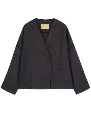 Momoní Astre Double-Breasted Linen Jacket - Black