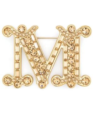 Max Mara Monogram Crystal-Embellished Brooch - Metallic