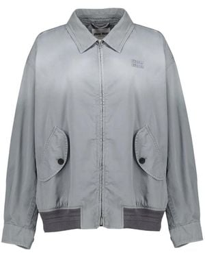 Miu Miu Logo-Embroidered Cotton Jacket - Grey