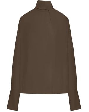 Tom Ford Long-Sleeved Silk Georgette Blouse - Brown