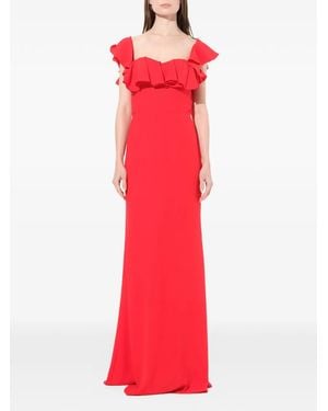 McQueen Dropped Sleeves Evening Dress - Red