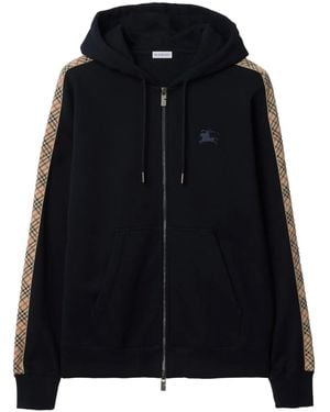 Burberry Sudadera con capucha y ribete a cuadros - Negro