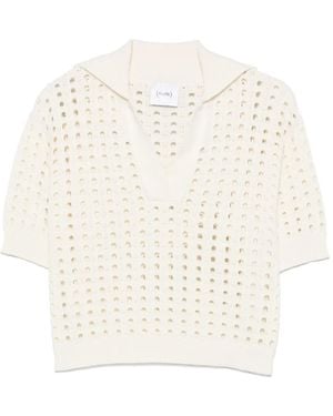 Nude Open-Knit T-Shirt - White