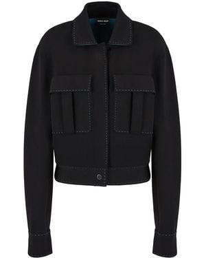 Giorgio Armani Buttoned-Up Contrasting Jacket - Black
