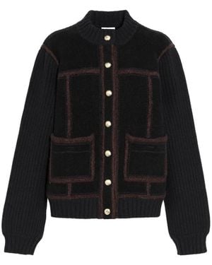 Barrie Paneled Rib-Knit Cardigan - Black