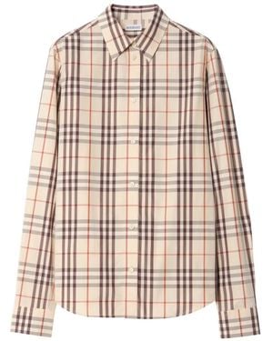 Burberry Check-Pattern Long-Sleeve Shirt - Natural