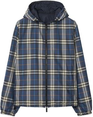 Burberry Check-Pattern Hooded Reversible Jacket - Blue
