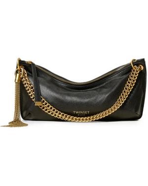 Twinset Leather Bag With Tassel - Black