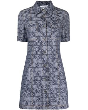 Moschino Logo-Jacquard Denim Mini Dress - Blue