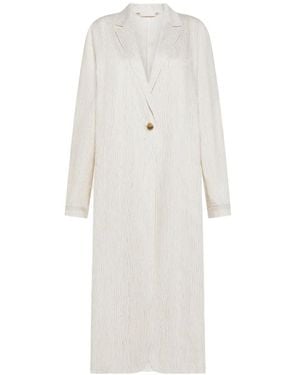 Seventy Striped Button Coat - White