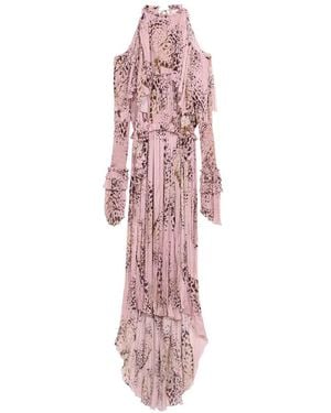 Blumarine Butterfly-Print Ruffled ,Axi Dress - Pink