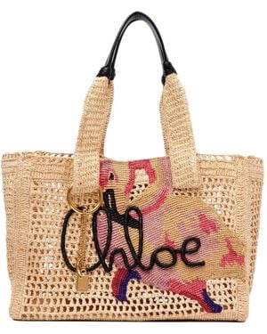 Chloé Summer Banana Crochet Appliqué Tote Bag - Natural