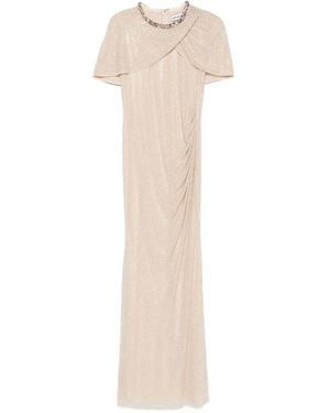 Self-Portrait Embellished Draped Maxi Dress - White