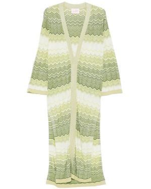 MC2 Saint Barth Tonia Chevron-Knit Metallic Cardigan - Green