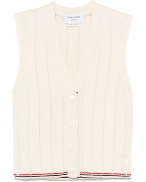 Thom Browne Merino Wool Cropped V-Neck Cardigan Vest - Natural