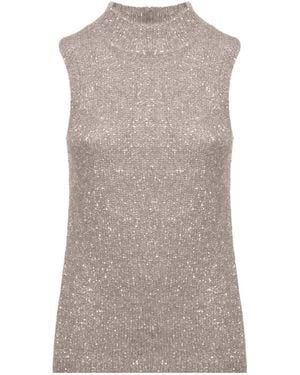 D.exterior Sequin-Embellished High-Neck Top - Gray