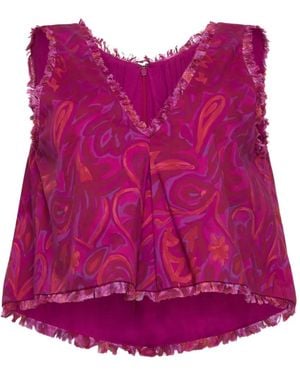 Cinq À Sept Ibbie Paisley Bloom Frayed-Edge Blouse - Red