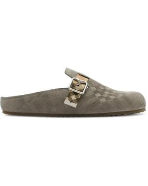 Burberry 格纹反绒面革 Urchin 拖鞋 - Gray