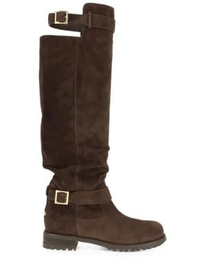 Jimmy Choo Buckle-Fastening Knee-High Biker Boots - Brown