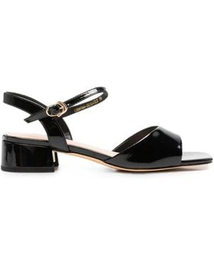 Linda Baumann Patent-Finish Block-Heel Sandals - Black